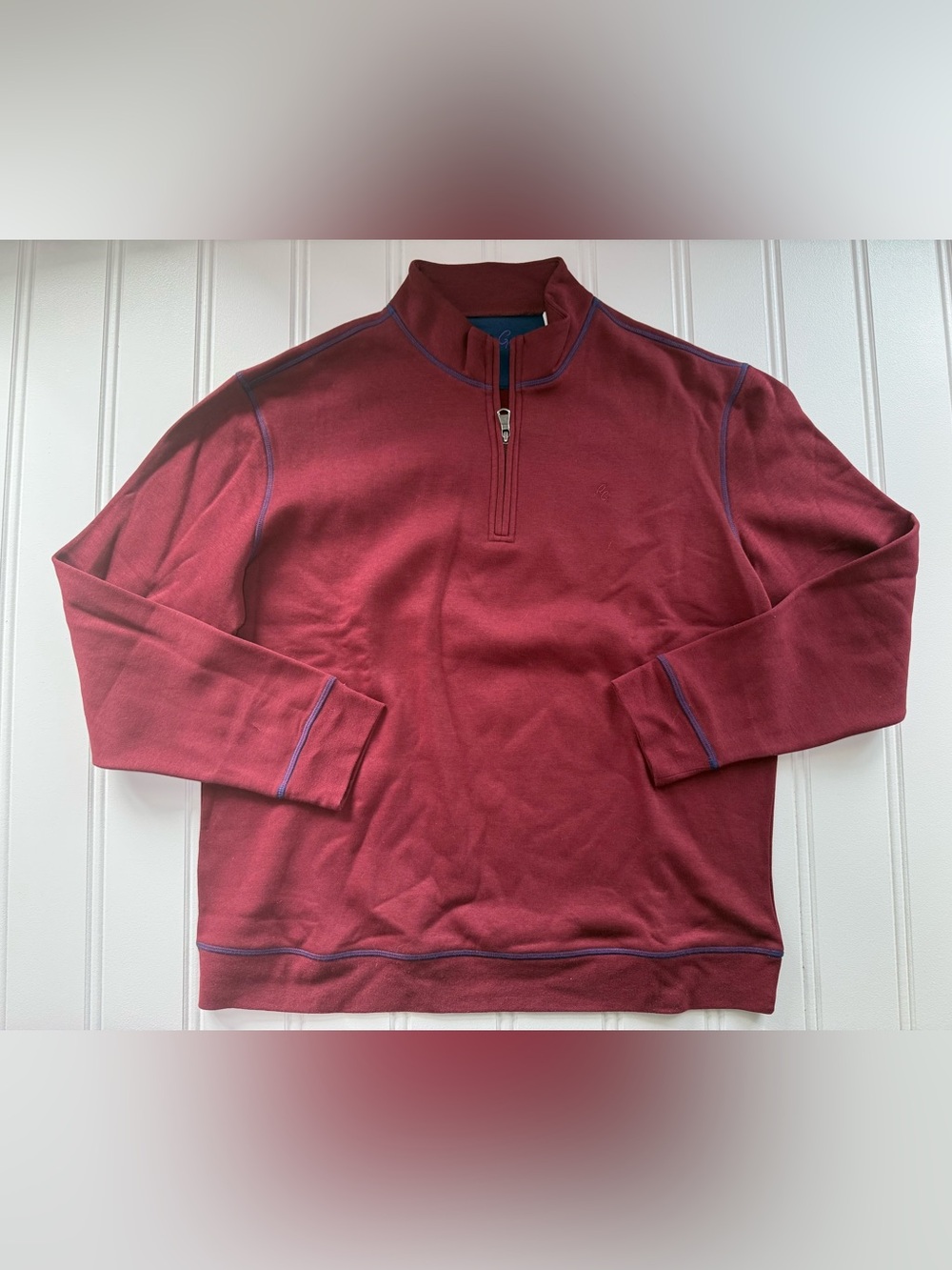 Robert Graham Fulham 1/4 Zip Sweater Velvet Maroon Men Large Shirt 3256